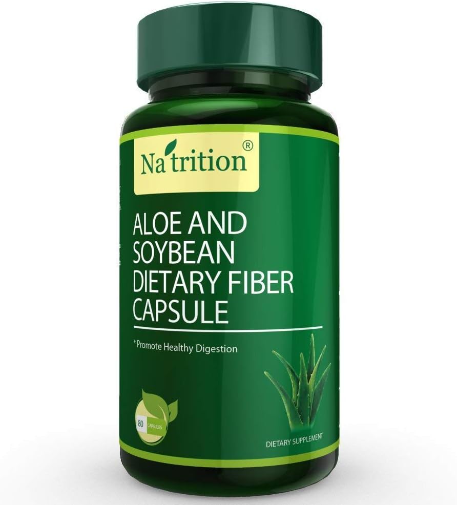Natrition Aloe Vera Gel Extract Capsules with Soybean Dietary Fiber – Best Intestinal Cleanse Supplement – 소화 및 변비 완화 개선 - 80 캡슐