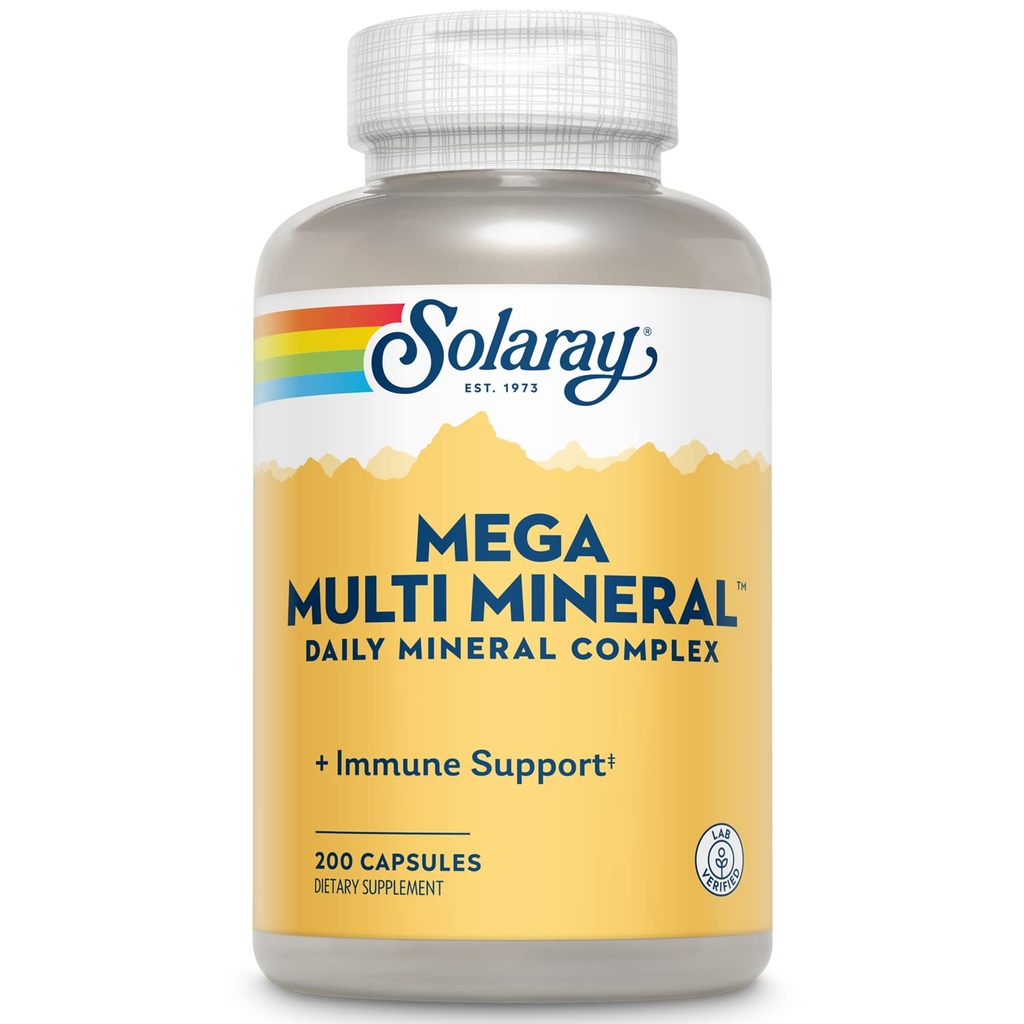 Solaray Mega Multi Mineral, 칼슘, 철, 마그네슘, 아연 및 고 흡수성 킬레이트 양식, 전반적인 건강 및 면역 지원, 50 서빙, 200 캡슐과 매일 광물 복합체