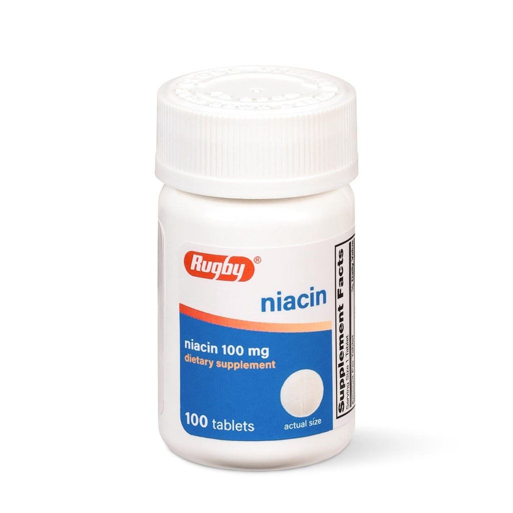 럭비 Niacin 100mg - 칼슘이있는 Niacin 정제 - 규정식 보충교재 - 100 개