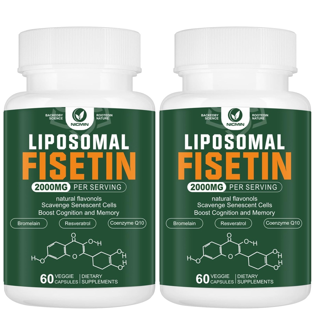 Liposomal Fisetin 보충교재, 2000MG, 98% 순수한 Fisetin 폴리페놀 산화 방지제, Quercetin와 더불어, TMG와 Resveratrol, 건강한 노후화를 위해, 증명한 지원, 120의 캡슐