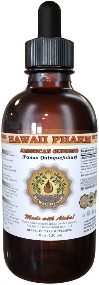 하와이 Pharm American Ginseng 액체 추출물, 인삼 (Panax Quinquefolius) 건조 뿌리 Tincture 보충 4 oz