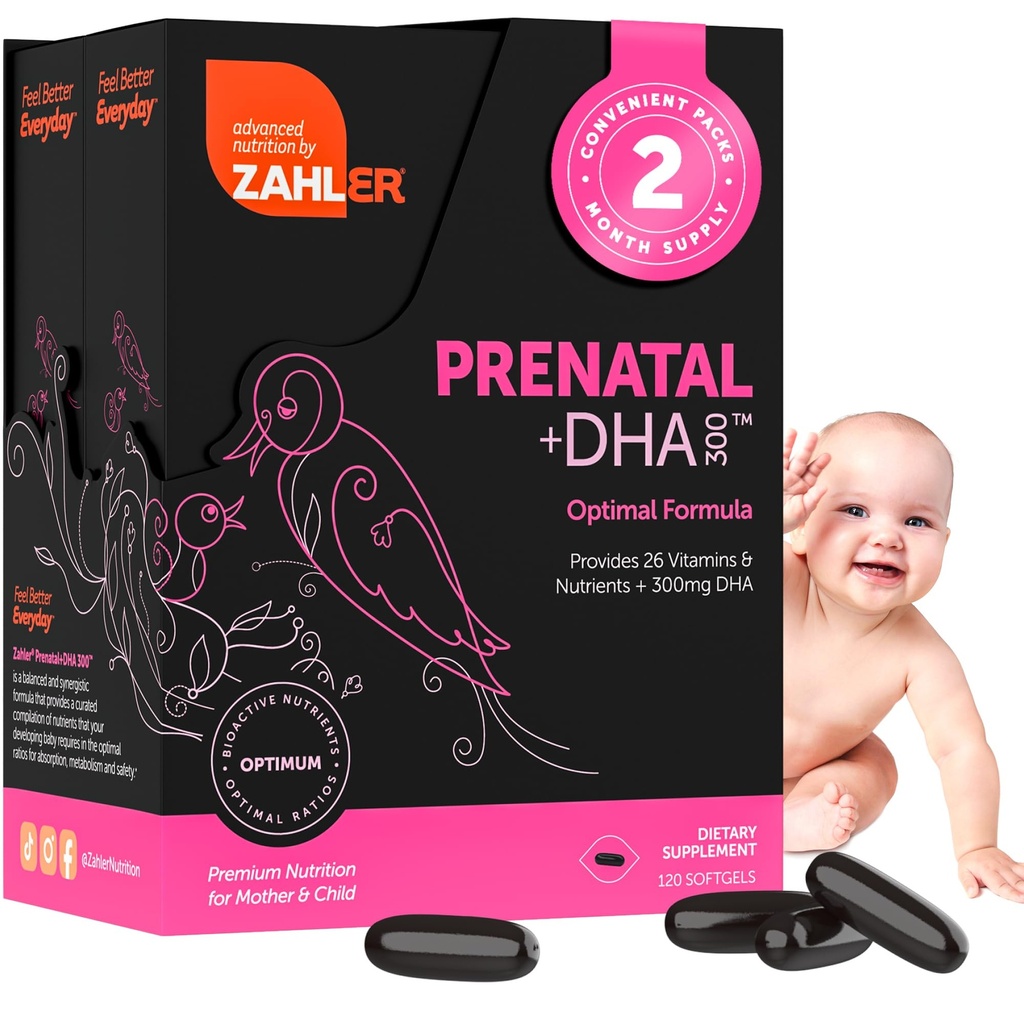 DHA & Folate를 가진 Zahler Prenatal 비타민 - DHA는 어머니와 아이를 위한 예비적인 Multivitamin를 보충합니다 - 철을 가진 Kosher Prenatal DHA Prenatal 비타민, 전 Natal Softgels (120의 조사 1))