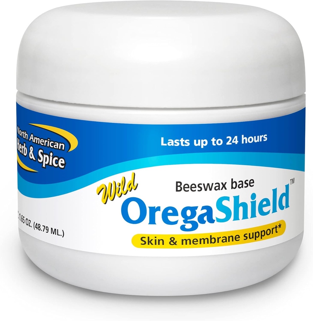 NORTH AMERICAN HERB & SPICE OregaShield - 2 온스 - 스킨 & 멤브레인 지원 - Beeswax Base의 와일드 스파이스 오일 - 24 시간 지속 - Non-GMO