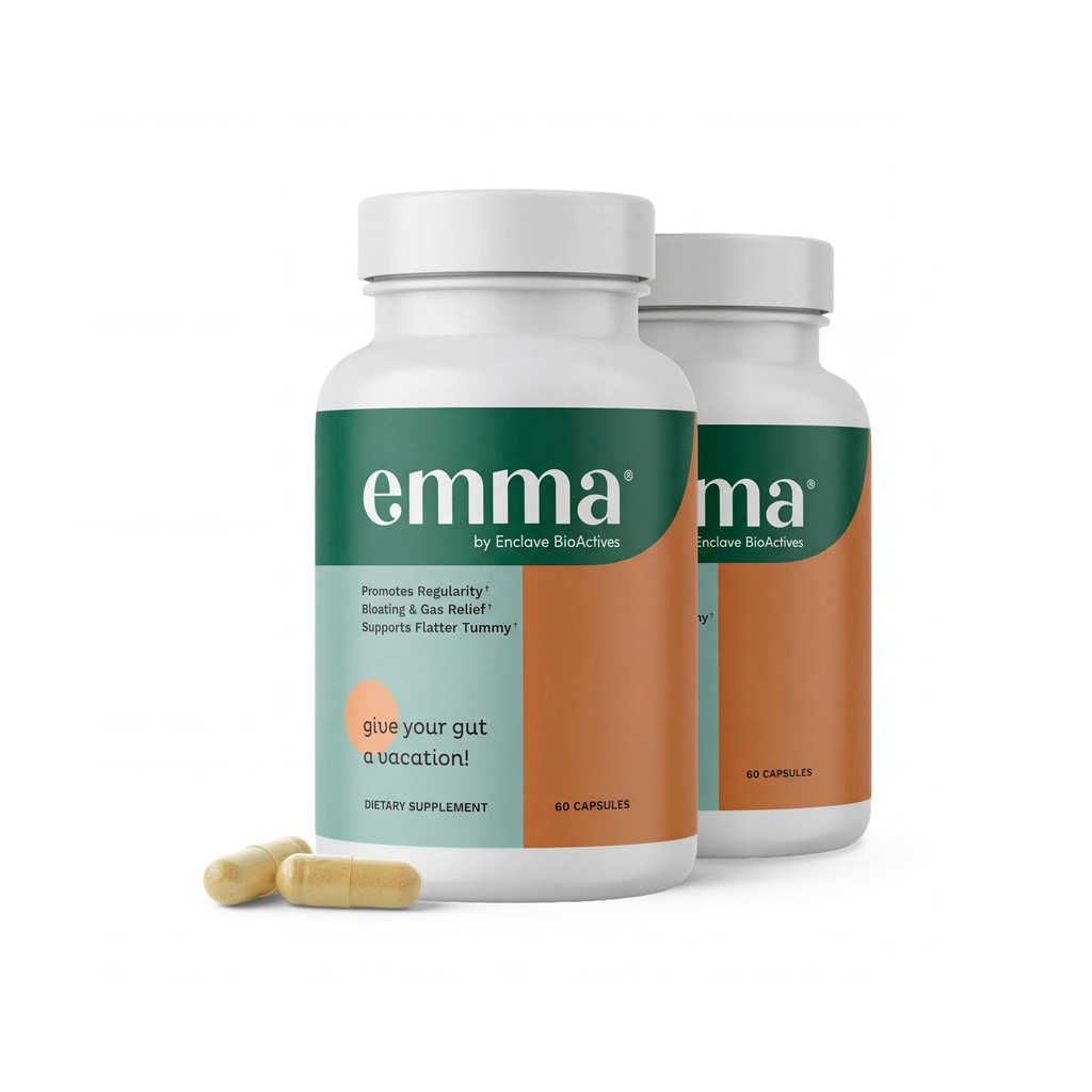 Emma Gut Health - 2 Pack - 가스 및 Bloating 구호, 변비, 누출 구트 수리 - Gut Cleanse & Restore Digestion - Bowel Movement를 규제합니다. Probiotics 및 Laxative 대안, 120 캡슐