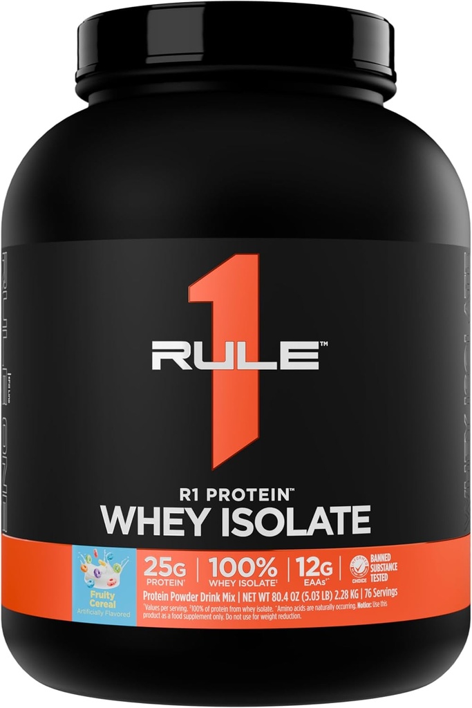 규칙 1 R1 단백질 Whey Isolate - 25g Protein & 6g BCAA로 독점적으로 운동 회복을위한 Isolated & Hydrolyzed 소스 (5 파운드 *, Fruity Cereal)
