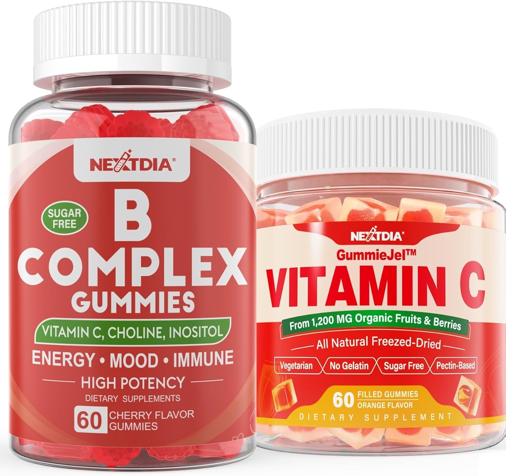 2000 mcg 메틸 B12, 메틸 Folate + 1 팩 전체적인 음식 비타민 C Gummies를 가진 2 팩 비타민 B 복잡한 Gummies