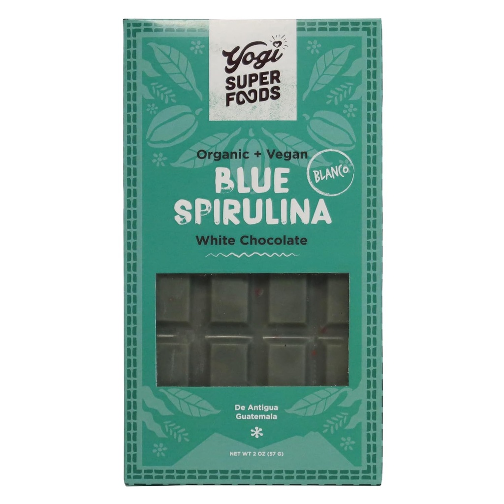 Yogi Super Foods Vegan White Chocolate Blue Spirulina Bar, Raw Cacao Butter, Gluten Free Oats, Panela Sugar, Macadamia Nuts - 1 Bar에서 만든 에너지 부스트를위한 건강하고 유기농