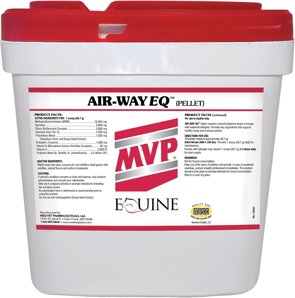 Air-Way EQ (20lb)는 말에 있는 건강한 폐 기능 및 계절 알레르기 지원을 지원합니다