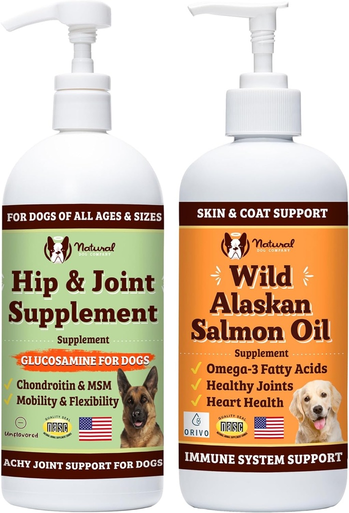 천연 개 회사 32 온스. 야생 알래스카 연어 오일 및 액체 Glucosamine 개, 물고기 오일 보충, 공동 및 Hip 지원
