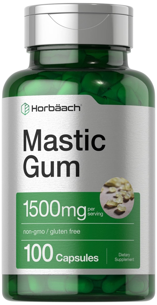 Horbäach Mastic Gum | 1500mg | 100 캡슐 | 비 GMO & 글루텐 무료 보충