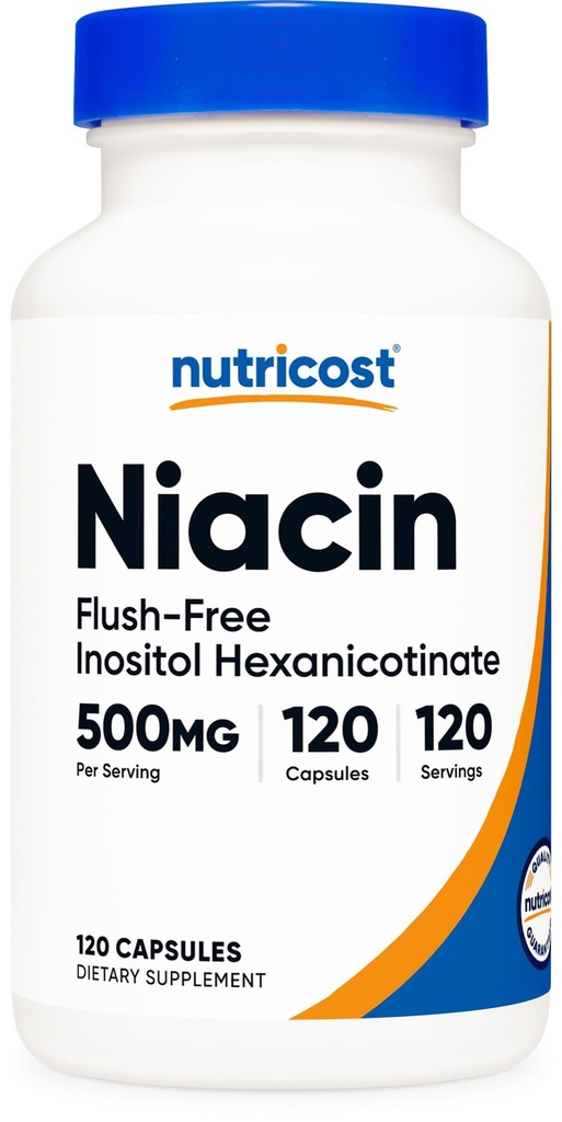 Nutricost Niacin (Flush-Free) Inositol Hexanicotinate 500mg, 120 캡슐, 비타민 B3
