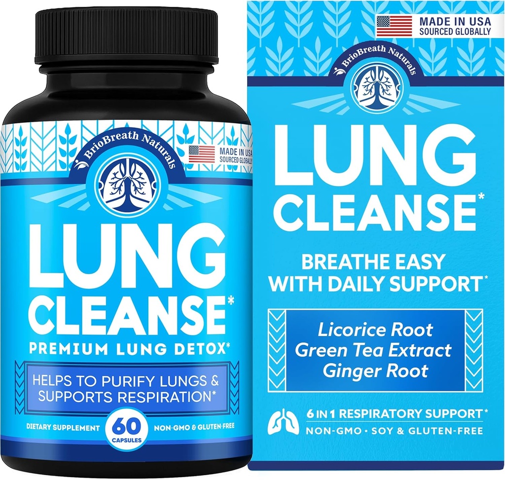 Lung Support Supplement - Lung Cleanse 및 Detox 용 천연 캡슐 - 미국 - 호흡 시스템; Mucus Clear - Lung Detox 용 Vegan Supplement; 호흡 지원 - 60 캡슐