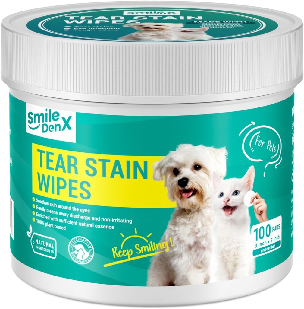 Dog Eye Wipes, Dogs & Cats 용 Gentle Eye Wipes, Pet Eye Cleaner Wash는 방전, 녹스, Debris 및 덩크 (100, 비 향기)를 제거합니다.