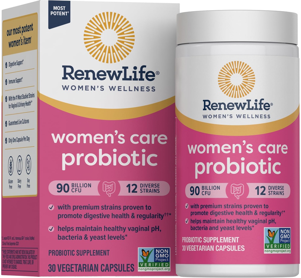 Renew Life Women's Probiotic 캡슐, 여성, 질, 우린, 소화 및 면역 건강, L. Rhamnosus GG, Dairy, Soy 및 글루텐 - 무료, 90 억 CFU - 30 Ct에 대한 pH 밸런스 지원