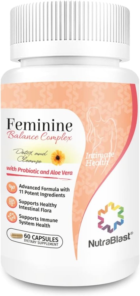 NutraBlast Feminine Balance Complex (60 캡슐) | Vaginal Detox & Cleanse Probiotics | 건강한 Intestinal Flora & Immune 기능 지원 | 11가지의 고급 공식