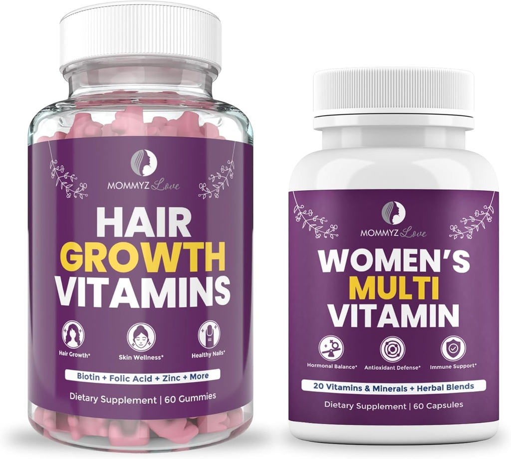 Mommyz 사랑 Postpartum 탈모 비타민 - 머리 성장, 레이디언트 피부와 강한 못을 위한 Biotin Gummies 여성을 위한 매일 Multivitamins, 에너지, 초점 및 계류