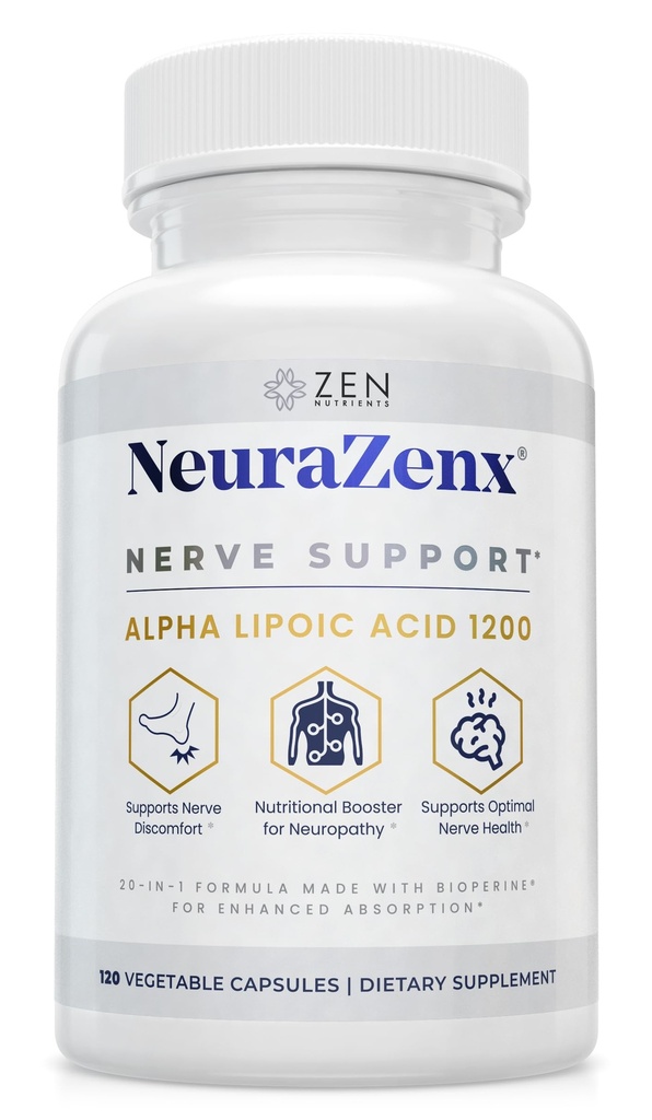 Zen Nutrients NeuraZenX Nerve 지원 & 1200mg 알파 Lipoic 산 (ALA), Benfotiamine, L Carnitine 및 심황을 가진 Peripheral Neuropathy 지원 보충교재