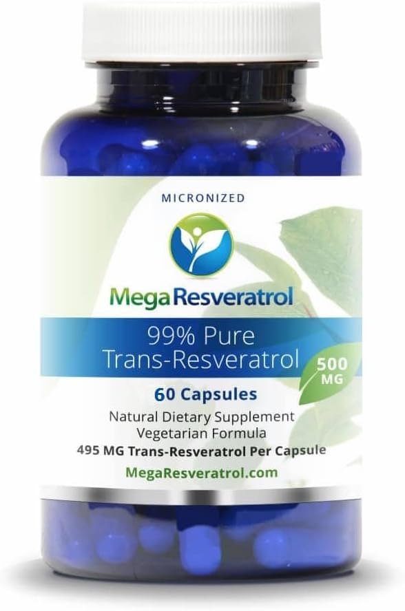 Mega Resveratrol, 약제 급료, 99% 순수한, 격리해, Micronized Trans-Resveratrol, 캡슐 당 60의 Veggie 모자, 500mg. 증명되는 순수성. 절대적으로 없음 Toxic “활성화” 성분 추가.