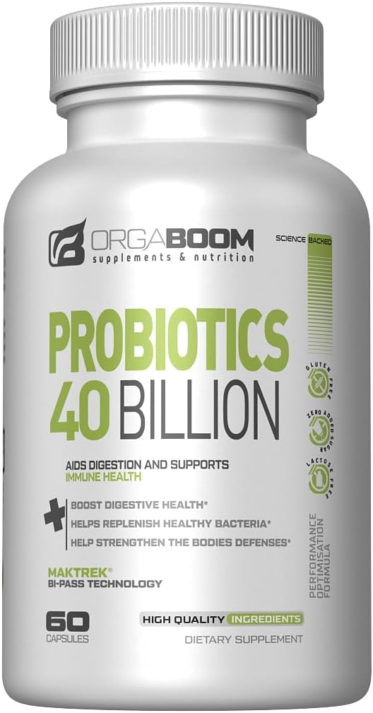 Probiotic 40 Billion CFU 4 Strains + Prebiotic - 소화 건강 및 면역 지원 - 변비, 설사, Bloating와 도움말 - 글루텐 무료, 비 GMO - 미국에서 만든 - 60 캡슐