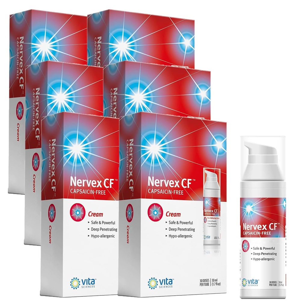 Vita Sciences Nervex CF Neuropathy Relief for Hands and feet - Arnica, B12, B1, B5, B6, E, MSM, 알로에 및 코코넛 오일베이스 - 팩 6
