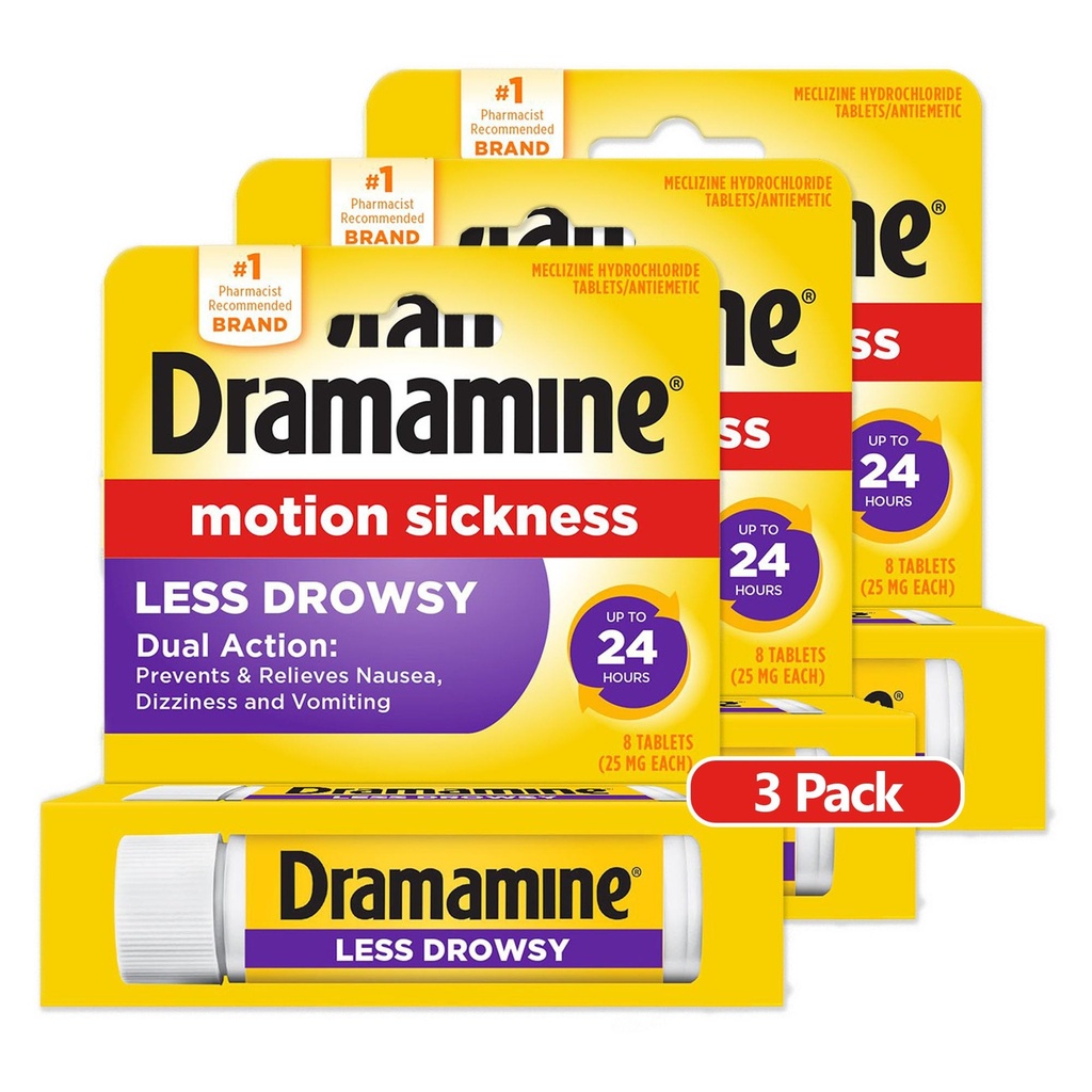 Dramamine 모든 일 덜 돌리기, 모션 슬픔 완화, 8 개, 3 팩
