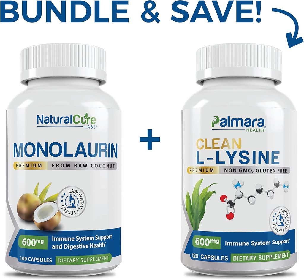 자연적인 치료 실험실 뭉치: 우수한 Monolaurin 600mg + 청결한 L 리진 600mg
