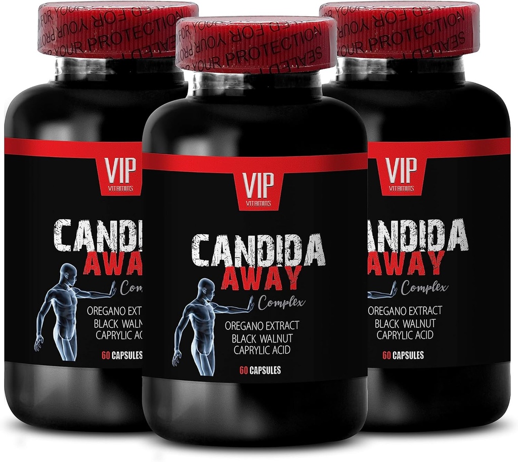 검은 호두 추출물, gut flora 복잡한 표준 과정 - CANDIDA AWAY COMPLEX - 알로에 vera 잎 추출물, caprylic 산, 면역 부스터, oregano 오일 캡슐 유기 슈퍼 강도 - 3 Bot 180 모자