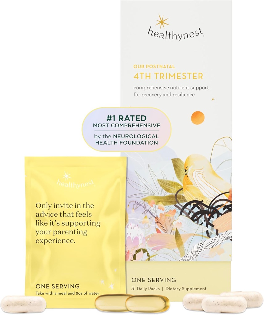 HealthyNest Postnatal & 4th Trimester Prenatal Vitamin | 메틸화된 Folate, Choline, DHA, Iron으로 제작 | 31 일 공급