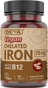 추가 비타민 B-12, 규정식 보충교재, 29 mg, 90 조사를 가진 DEVA Vegan Chelated 철