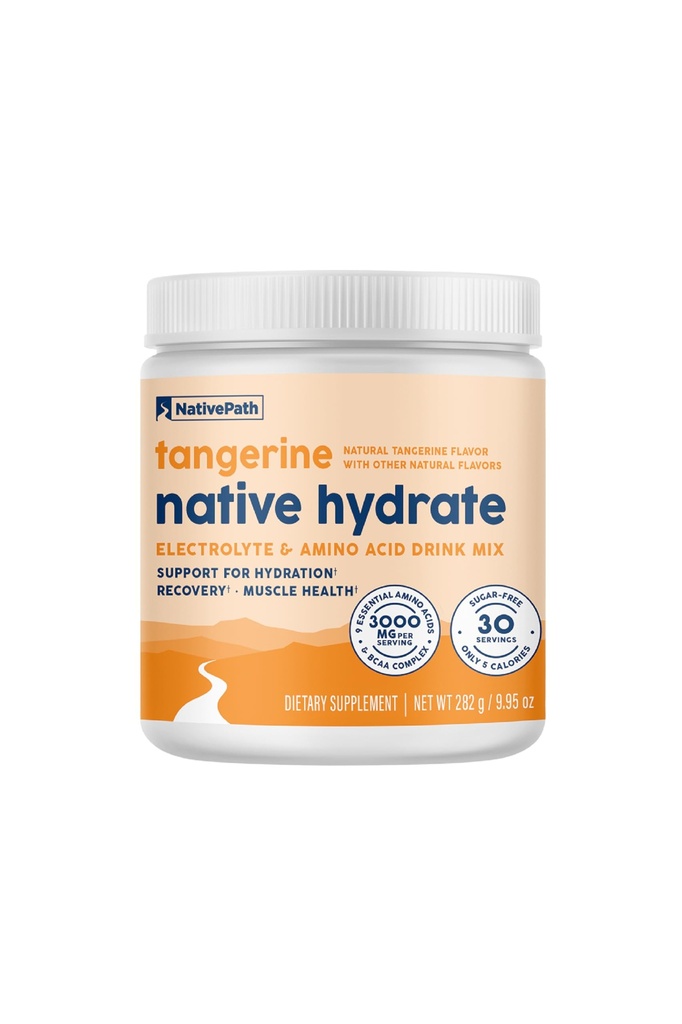 NativePath Hydrate, Zero Sugar, BCAAs, Tangerine Hydration, Keto & Paleo를 가진 전해질 분말, 30의 서빙