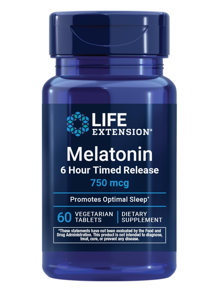 생활 연장 Melatonin 6 시간 시기를 정하는 방출, 750 mcg, Gentle Sleep Support, 건강한 circadian Rhythms, 세포 방어, 글루텐 자유로운, 비 GMO, 채식주의자, 60의 정제를 위한 장시간 방출 공식