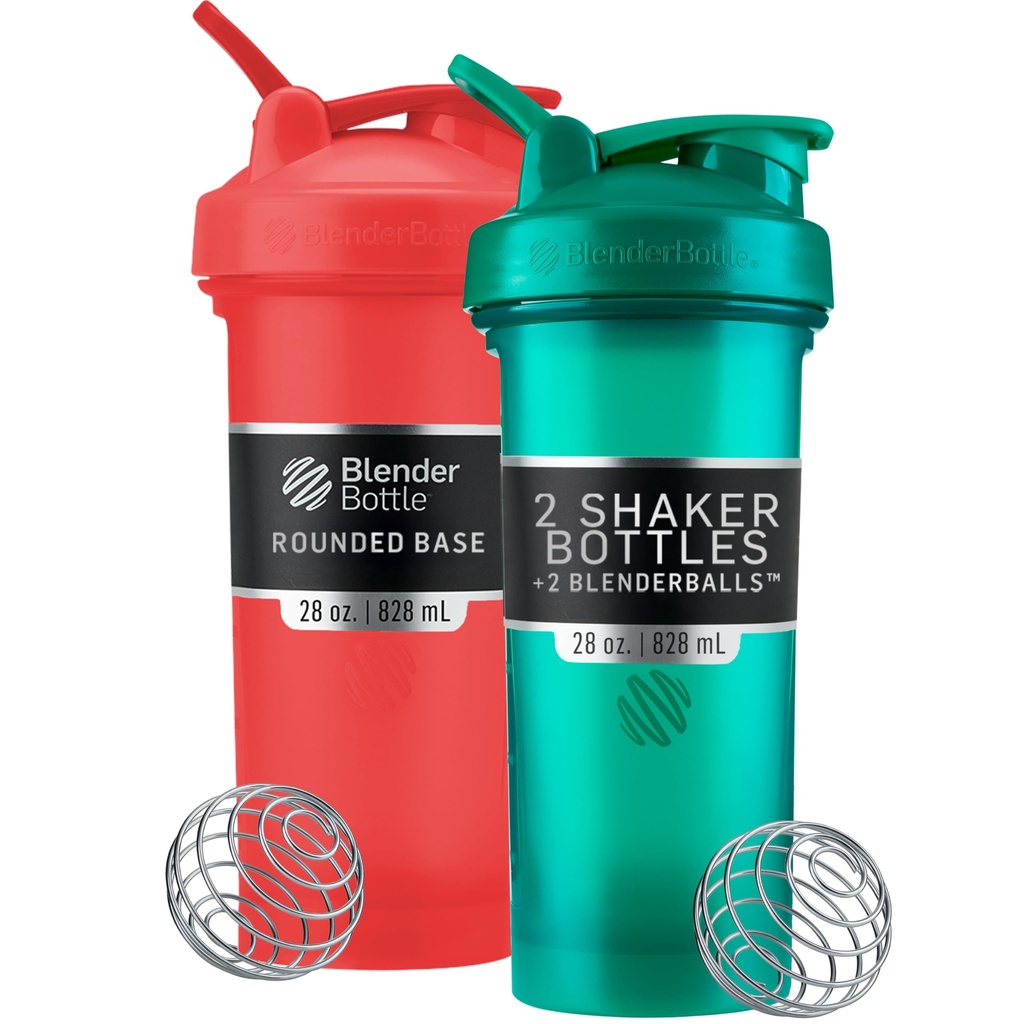 BlenderBottle Classic V2 Shaker Bottle Perfect for Protein Shakes and Pre Workout, 28-Ounce (2 팩), 레드, 그린