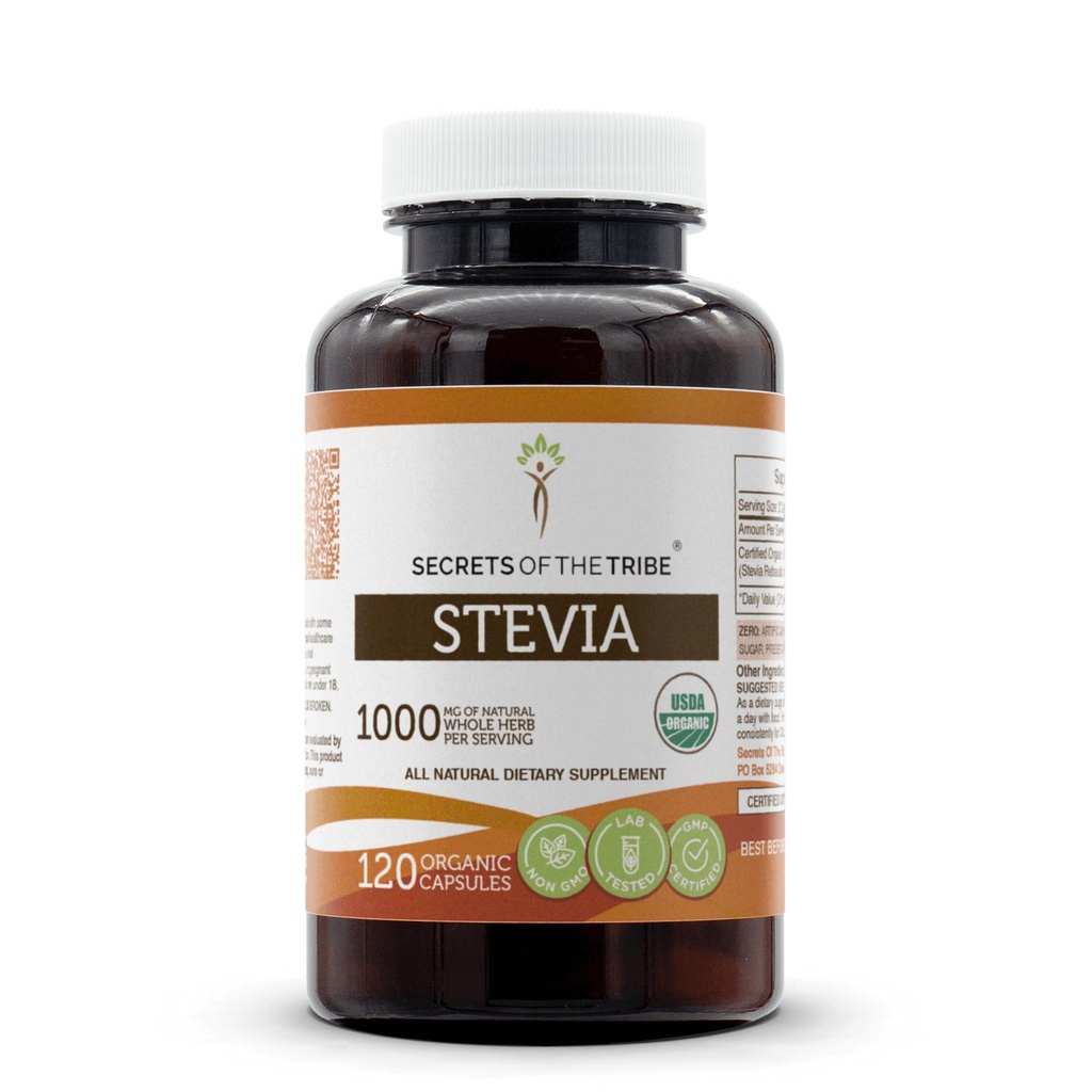 스테비아 120 캡슐, 1000 mg, USDA 유기 스테비아 (Stevia Rebaudiana) 건조 리프 (120 캡슐)