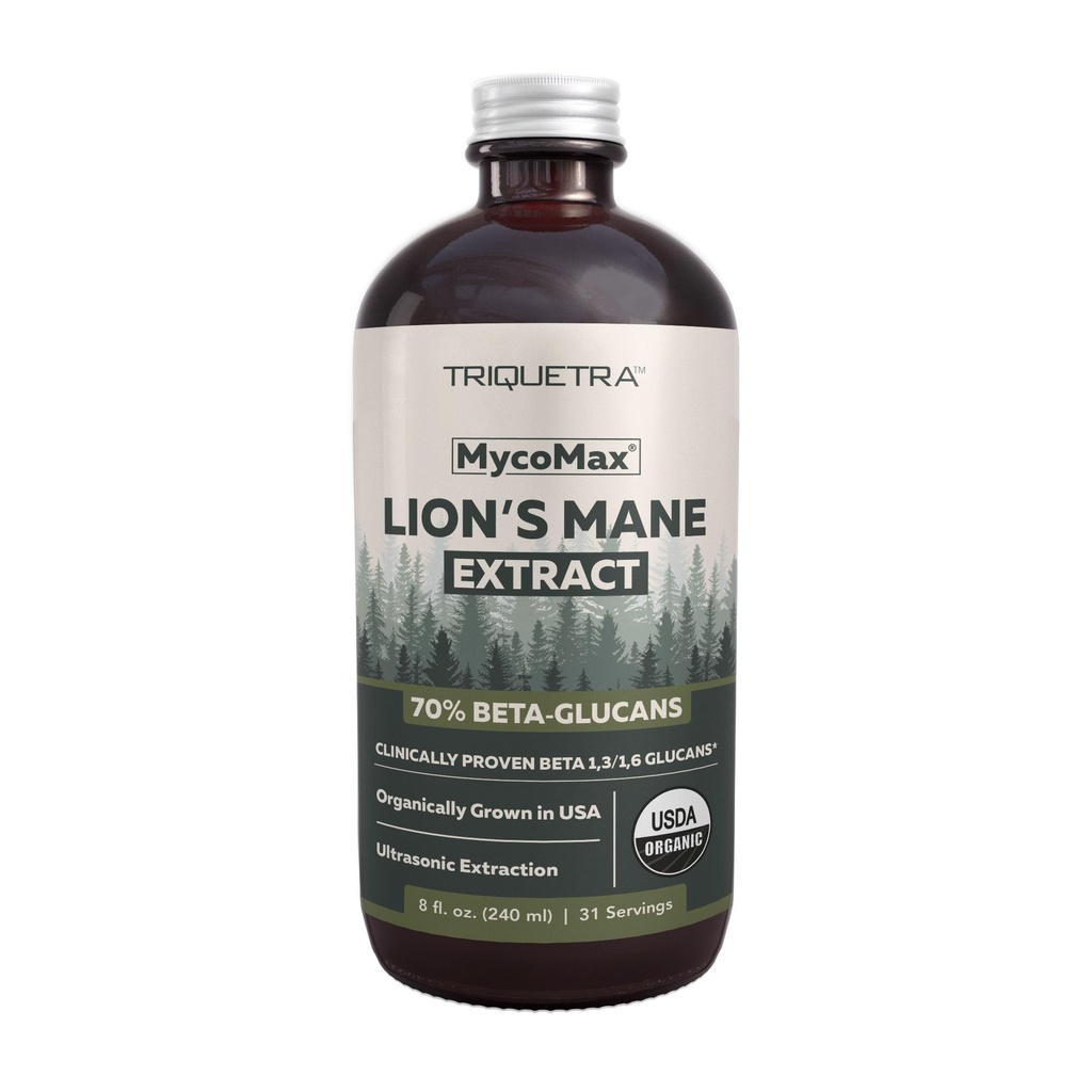 MycoMax Lions Mane Extract - 70 % 베타 글루칸, 최대 Potency Organic Lions Mane Supplement, US Grown + Ultrasonic Extraction - 500 mg / 서빙 - 정신적, 초점 및 기억 - 8 oz.