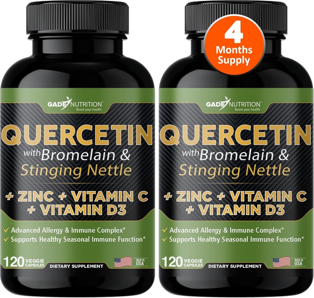 비타민 C와 아연을 가진 Gade 영양 Quercetin - 주전자 Quercetin 500mg - Bromelain를 가진 Quercetin - 아연 Quercetin + 비타민 D3-240 Veggie 모자 - 비 GMO - 4 달 공급