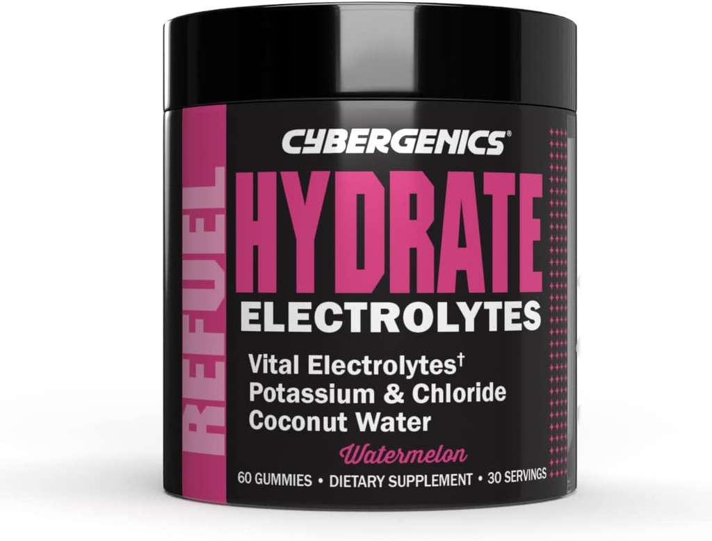 Hydrate Gummies, Vital Electrolytes, Supports Recovery, 코코넛 워터, 칼륨 및 염화물, 셀룰러 하이드로션, 수박 맛, 60 구미, 30 서빙
