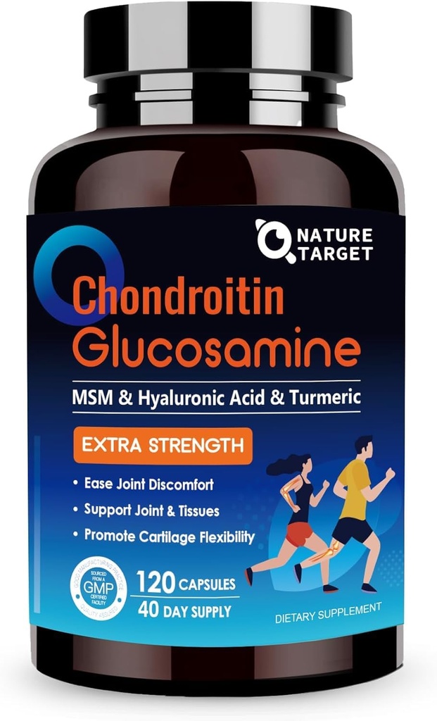 NATURE TARGET Glucosamine Chondroitin MSM, 합동 지원 보충교재, Shellfish는, 심황 Boswellia, Hyaluronic 산, 교원질, 연골과 뼈 건강을 위한 칼슘, 120의 캡슐, 40의 서빙을 해방합니다