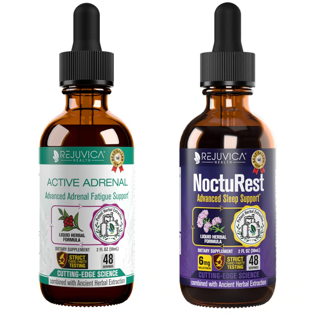 Active Adrenal + NoctuRest - Adrenal Health + Sleep- Liquid Delivery for Better Absorption - Rhodiola, Hops, Holy Basil, Melatonin, Ashwagandha 및 기타 지원!