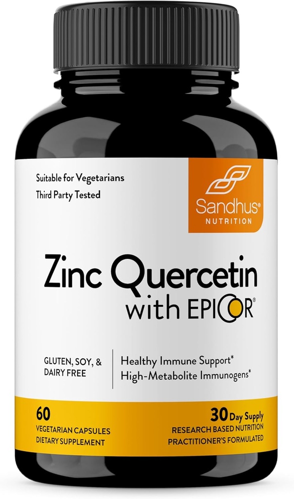 Sandhu의 EpiCor 60 채식 캡슐을 가진 아연 Quercetin - 글루텐 자유로운 아연 보충교재 - 높은 Potency Immune 지원