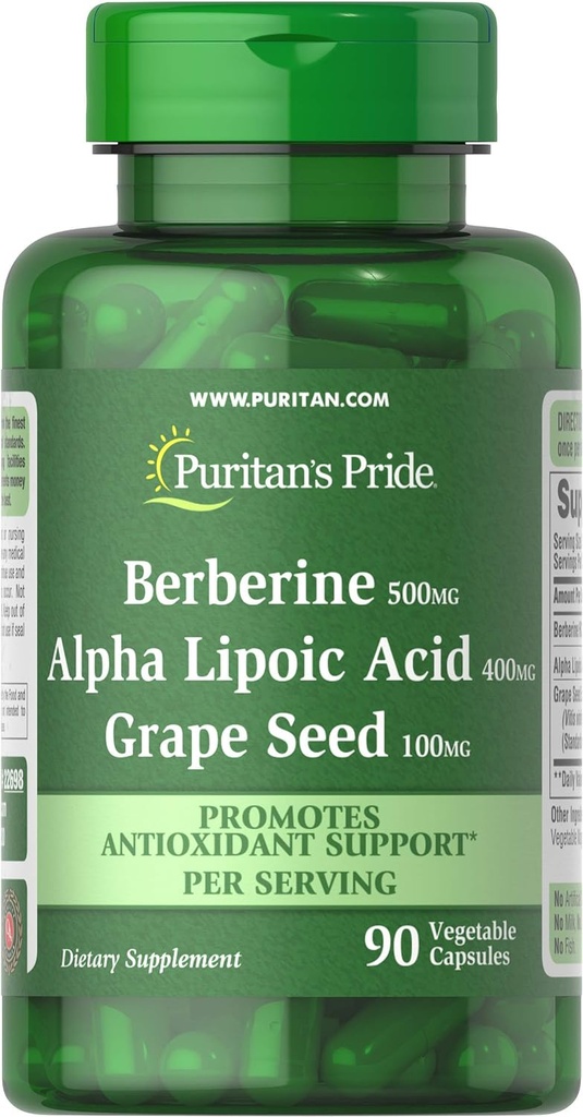 Puritan의 Pride Berberine, 알파 Lipoic 산 & 포도씨는, 산화 방지제 지원, 90 식물성 캡슐을 승진시킵니다