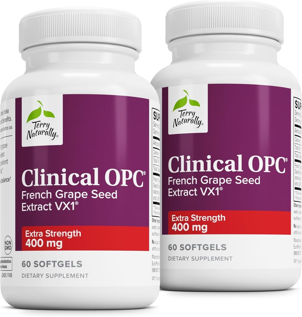 Terry Naturally Clinical OPC Extra Strength - 심장 혈관 건강 및 초점 지원 - 포도 씨앗 추출물과 보충 - 면역 지원 보충교재 - 60 Softgels (패키지 2)