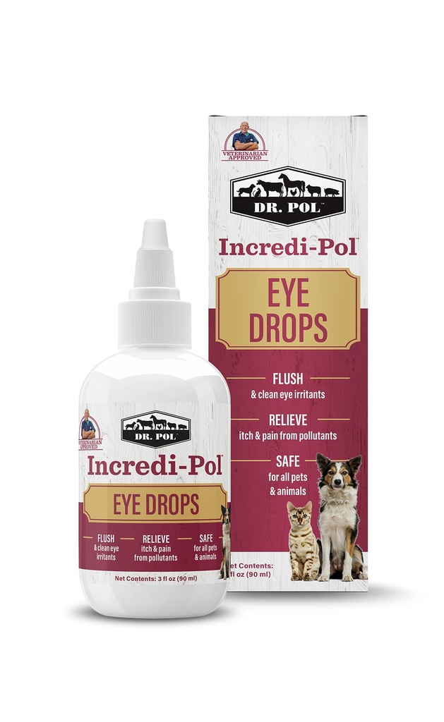 Dr. Pol Incredi-Pol Eye Drops for Dogs, Cats, and All Animals - 독소 및 Clean Away Eye Irritants에 대한 개 눈 방울 - 신경 치료 및 불편 완화 - 3 유체 Ounces