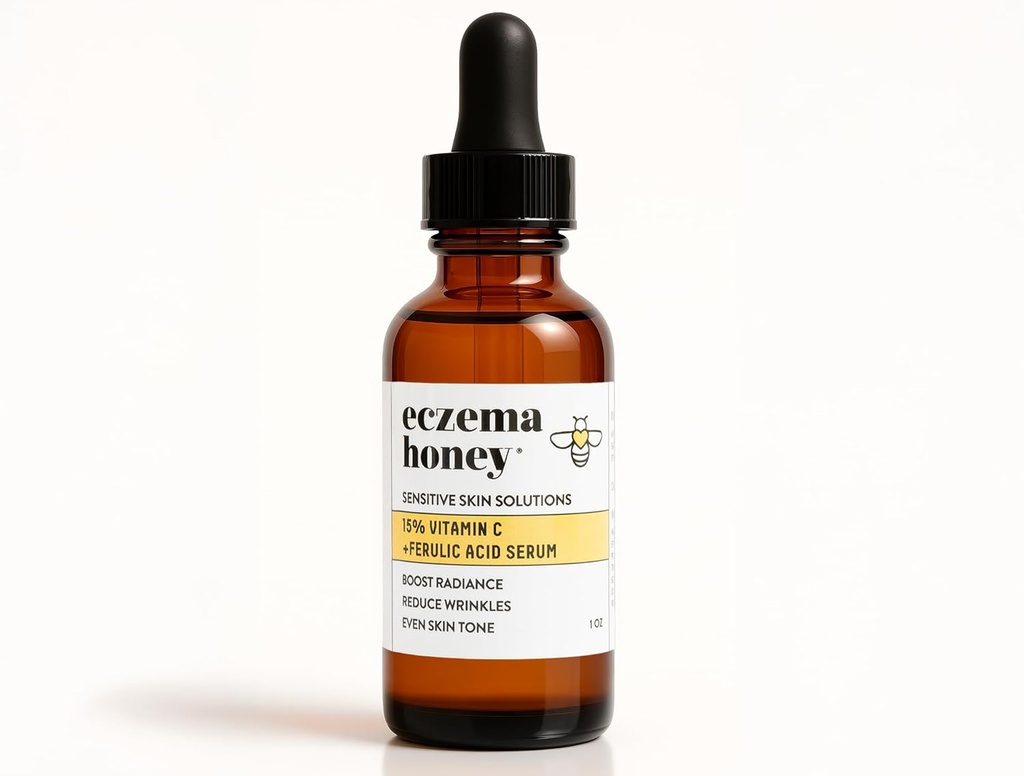ECZEMA HONEY 15% 비타민 C + Ferulic 산 혈청 - 노화 방지 피부 관리 제품 - Eczema, 건조한 & 과민한 피부를 위한 얼굴 기름 (1개 Oz)