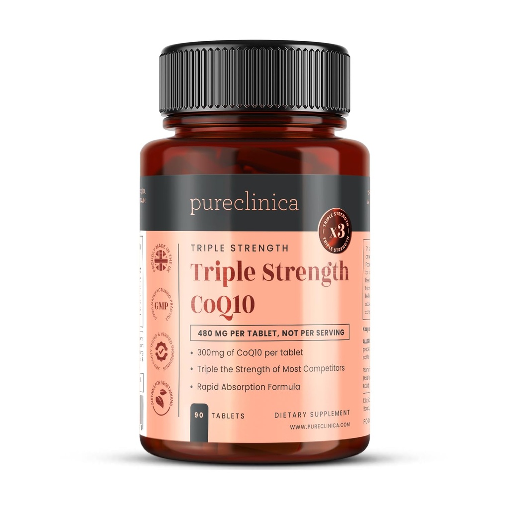 Pureclinica Fermented CoQ10 300mg x 90 정제. 비 GMO, USP 급료. 흡수를 위한 추가된 비타민 C와 까만 고추 추출물로.