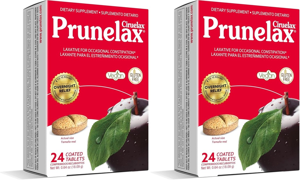 Prunelax Ciruelax 정규적인 힘 Laxative 정제 - Occasional 변비를 위한 자연적인 본질, Senna 잎 추출물, 8-12 Hr 빠른 행동을 가진 Predictable Overnight 기복 - 24ct