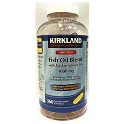 Kirkland 서명 100% 야생 물고기 기름 혼합 야생 알래스카 연어 기름 180 EPA 120 DHA 1000mg - 360 Enteric Softgels