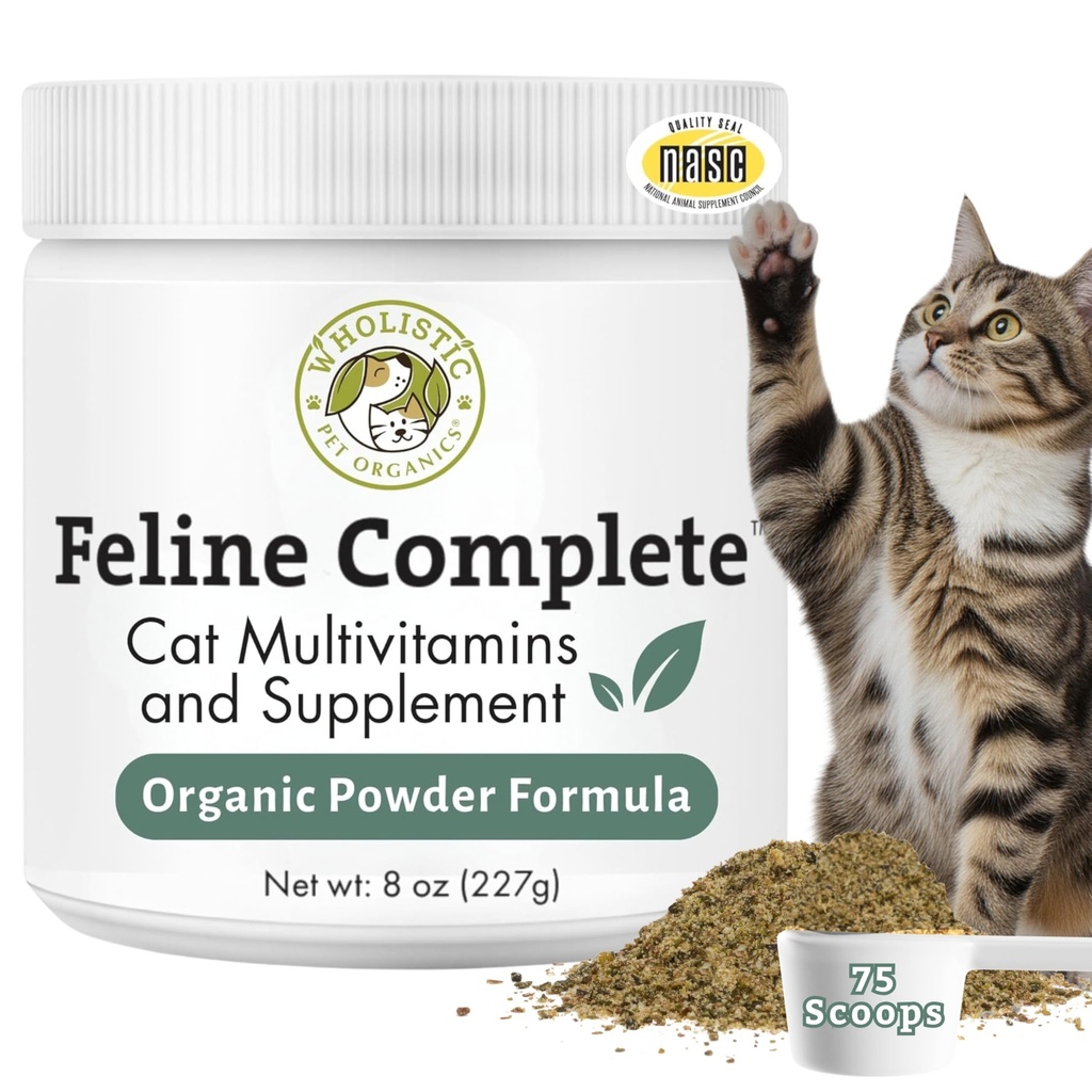 Wholistic Pet Organics Feline Complete - 8 Oz - 고양이를위한 Multivitamin 및 Probiotic 분말 - 천연 고양이 식품 및 소화 지원