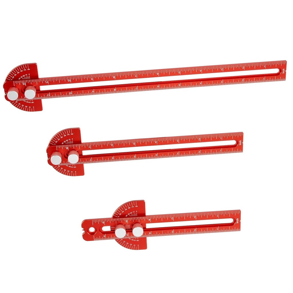 목공 통치자, TOURACE 3Pcs 정밀도 소형 통치자 금속 활주 규칙 목공은 Protractor 각 측정기를 가진 T 정연한 미터/인치 휴대용 통치자를 (6/8/12 인치) 도구로 만듭니다