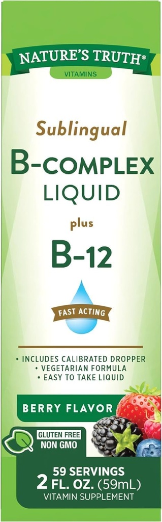 Nature's Truth Sublingual B Complex Liquid Plus B-12 Natural Berry 풍미 액체 - 2 oz, 2 팩