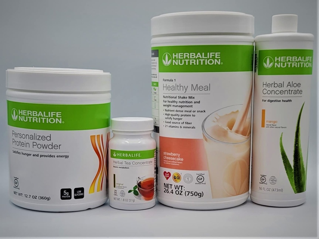 HERBALIFE 공식 1 4 콤보 (Strawberry Cheesecake 750g) 건강한 영양 Shake Mix-Herbal 알로에 농축 핀 473ml-PERSONALIZED 단백질 분말 360g와 초본 차 농축 51g